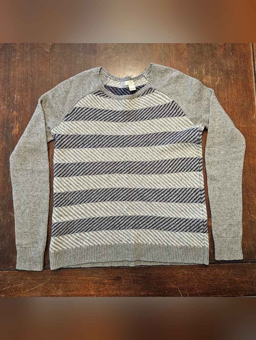 J. Crew Women's Wool Blend Gray and Navy Chevron Stripes Sweater - Size Small